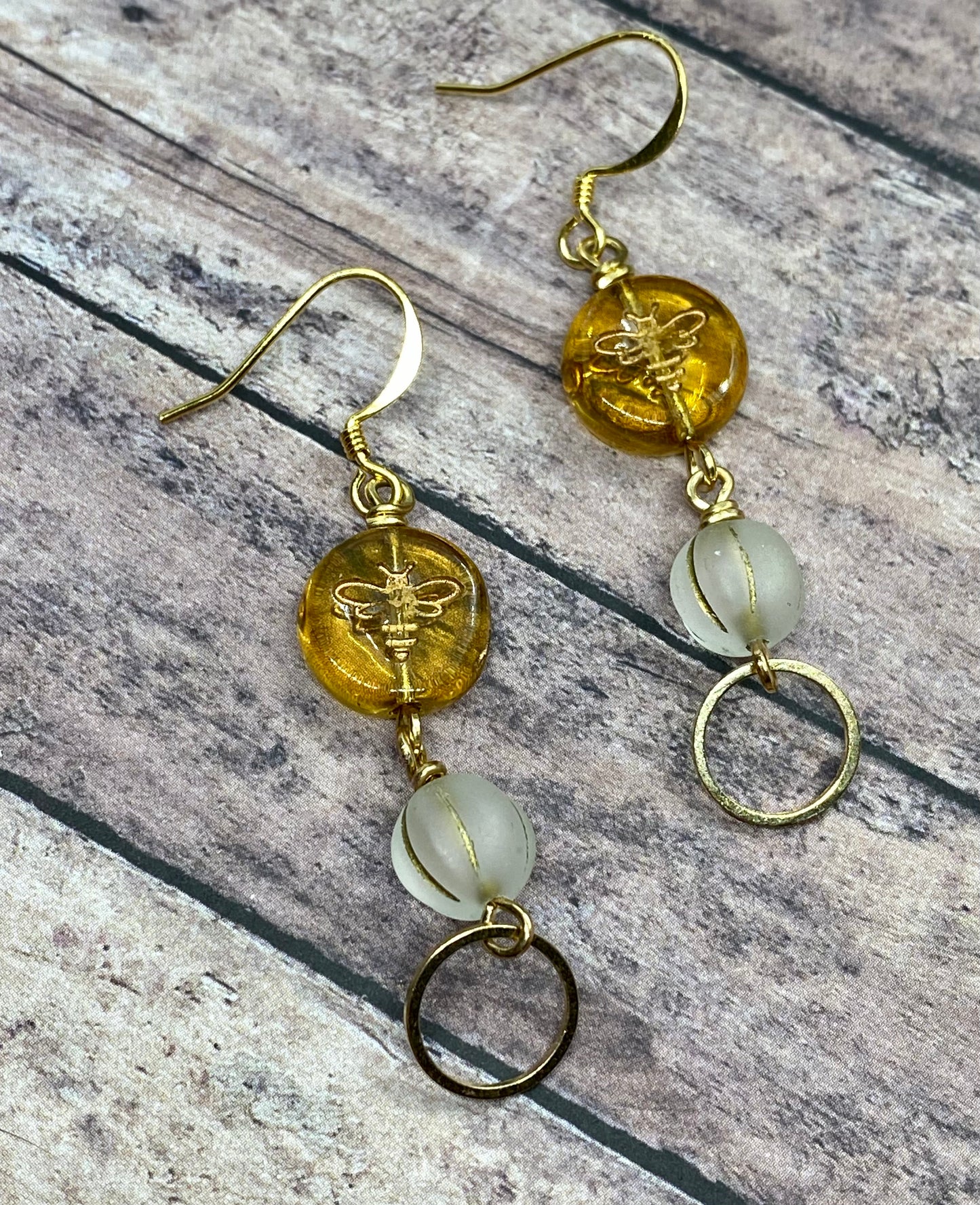 Bee handcrafted earrings.  Item #s1123-e07