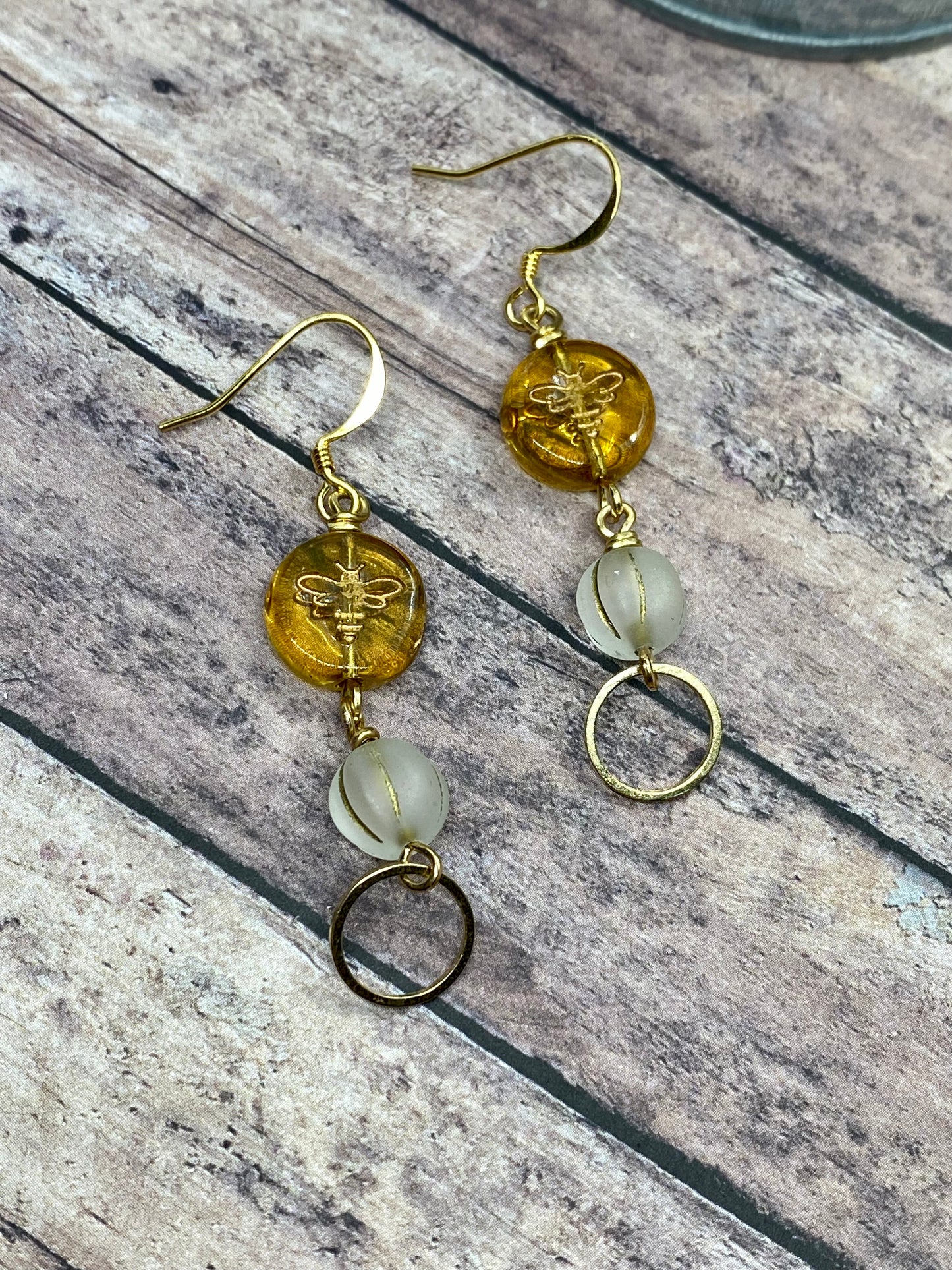 Bee handcrafted earrings.  Item #s1123-e07