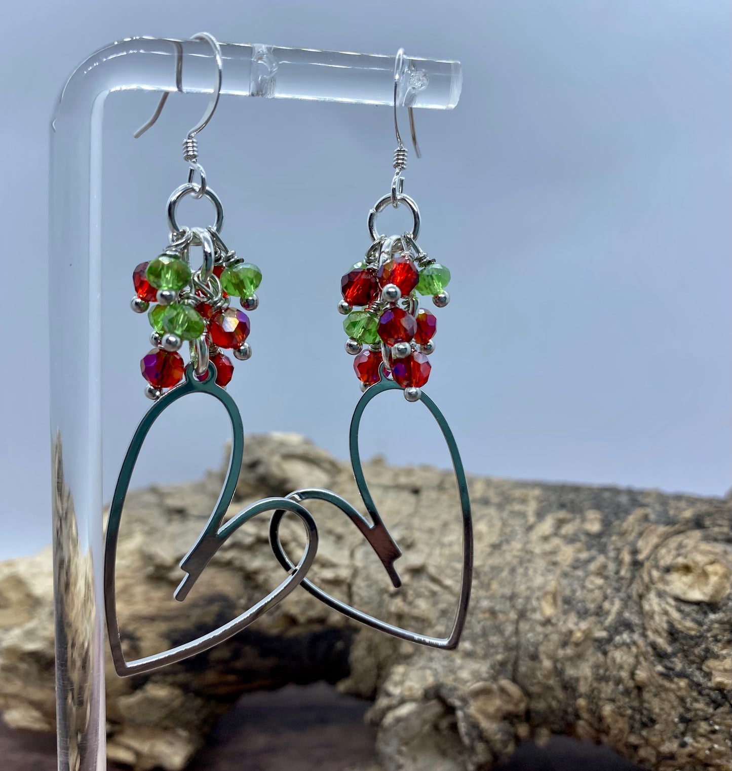 Handcrafted cluster Christmas heart earrings. item #s1123-e02