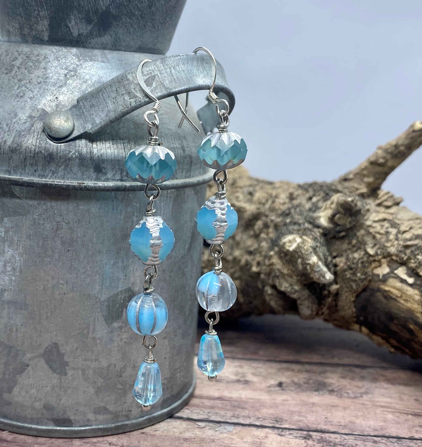 Handcrafted blue icicle inspired earrings.  Item #s1123-e10