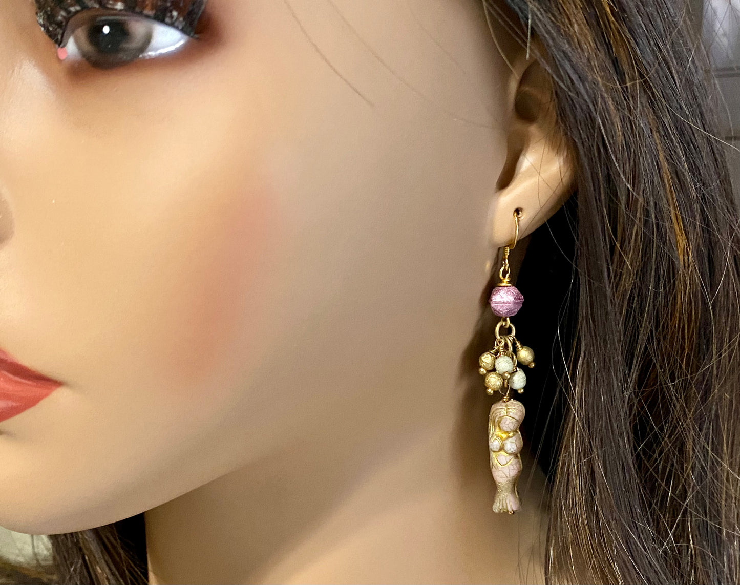 Handcrafted mermaid cluster earrings.  Item #s1123-e04