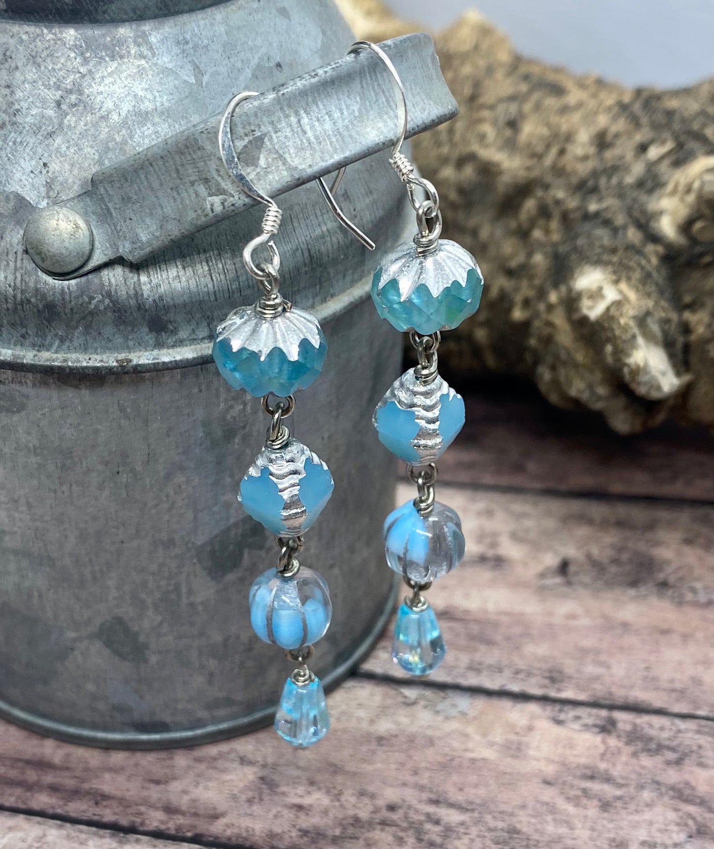 Handcrafted blue icicle inspired earrings.  Item #s1123-e10